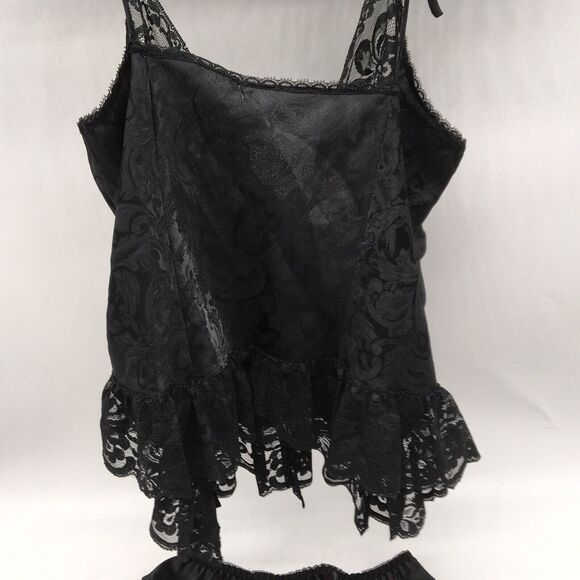 Vintage Black Lace Lingerie Camisole Garter Belt Robe 3 Piece Set Sz Medium Hot - Picture 4 of 12